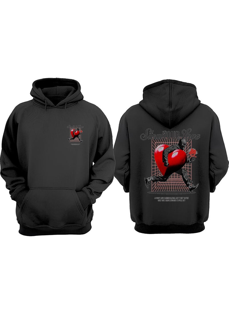 The Wert - Unisex Steal Your Love Design Front Back Printed Regular Fit Black Sweatshirt - Image 1