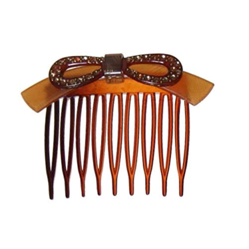 Caravan Handmade Comb Decorated With Layered Detailed Plastic Bow And 30 Rhinestones And Studs