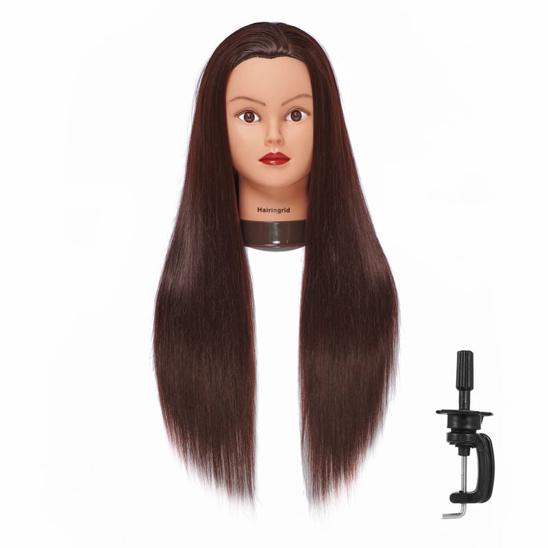 Hairingrid 2628 Mannequin Head Hair Styling Training Head Manikin Cosmetology Doll Head Synthetic Fiber Hair and Free Clamp Holder Stand R71919LB0420 Dark brown