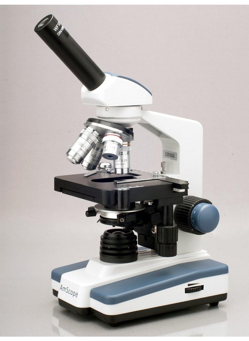 AmScope M620CE1 Digital Compound Monocular Microscope WF10x and WF25x Eyepieces 40x2500x Magnification Brightfield LED Illumination Abbe Condenser Mechanical Stage 110V Includes 13MP Camera and Software