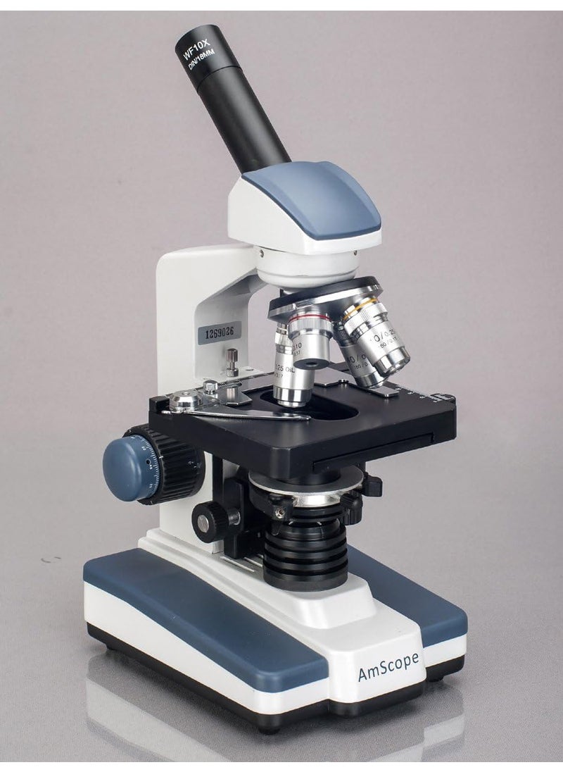AmScope M620CE1 Digital Compound Monocular Microscope WF10x and WF25x Eyepieces 40x2500x Magnification Brightfield LED Illumination Abbe Condenser Mechanical Stage 110V Includes 13MP Camera and Software