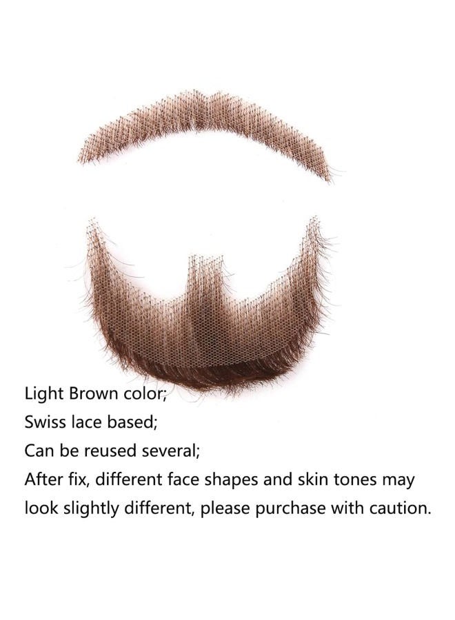 CliCling Human Hair Brown Fake Face Beard and Mustache for Adults Men Realistic Makeup Lace Invisible False Beards - Image 3