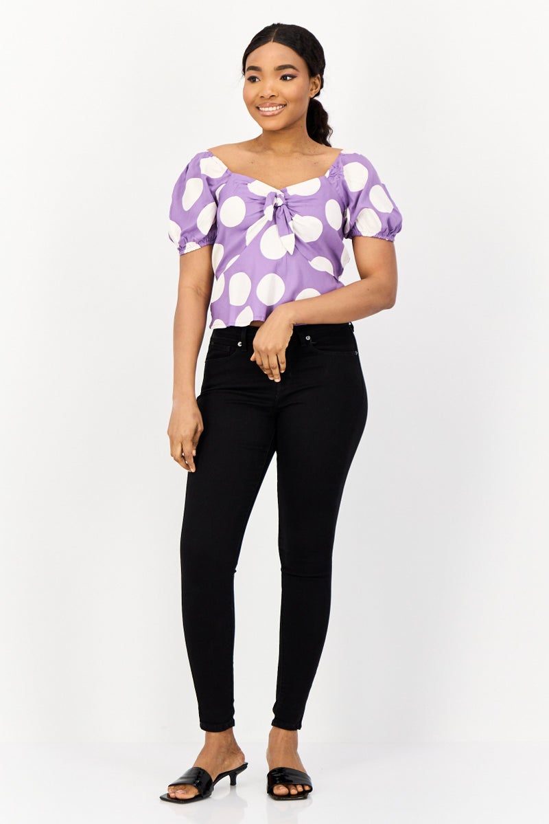 ONLY Women V Neck Short Sleeve Polka Dots, Blouse, Multicolor  - Image 2