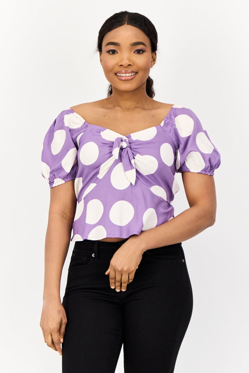 ONLY Women V Neck Short Sleeve Polka Dots, Blouse, Multicolor  - Image 1