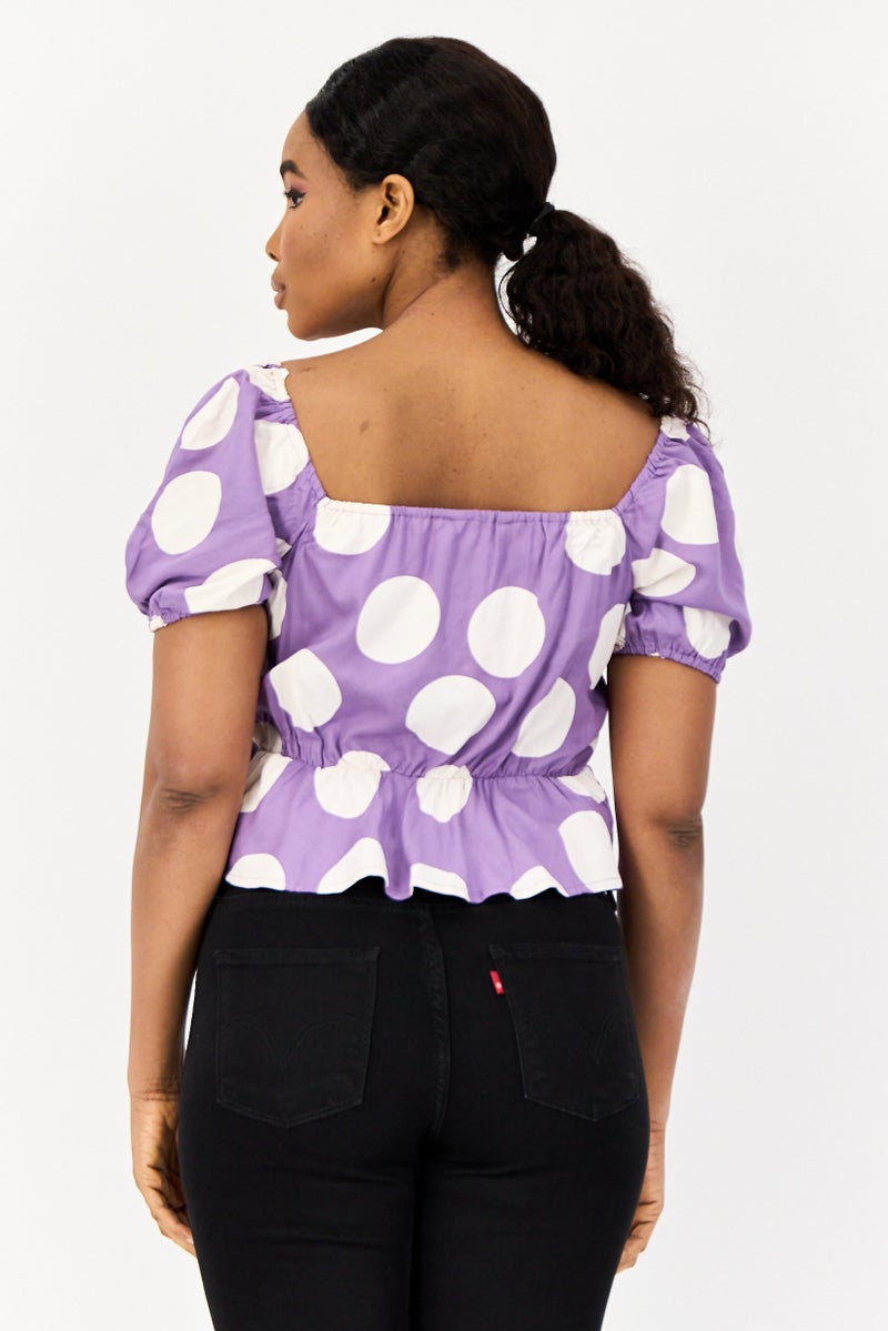 ONLY Women V Neck Short Sleeve Polka Dots, Blouse, Multicolor  - Image 3