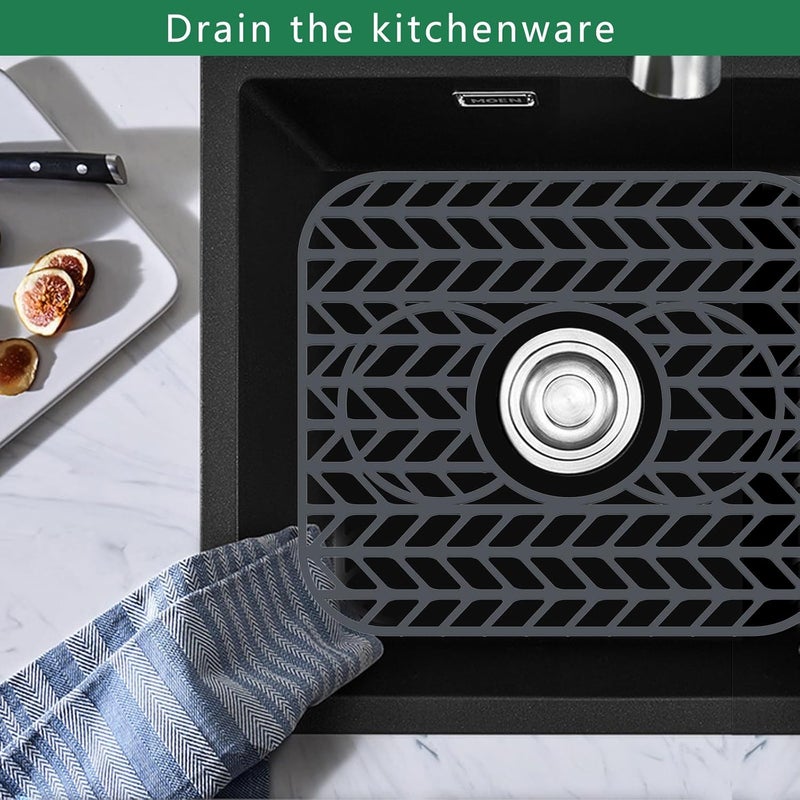 GUUKIN Sink Protectors for Kitchen sink, 13 5/8" x 11 5/8" Folding Non-slip Silicone Sink Mat Grid for Bottom of Farmhouse Stainless Steel Porcelain with 3 Reserved Holes Pack of 2 - Image 3