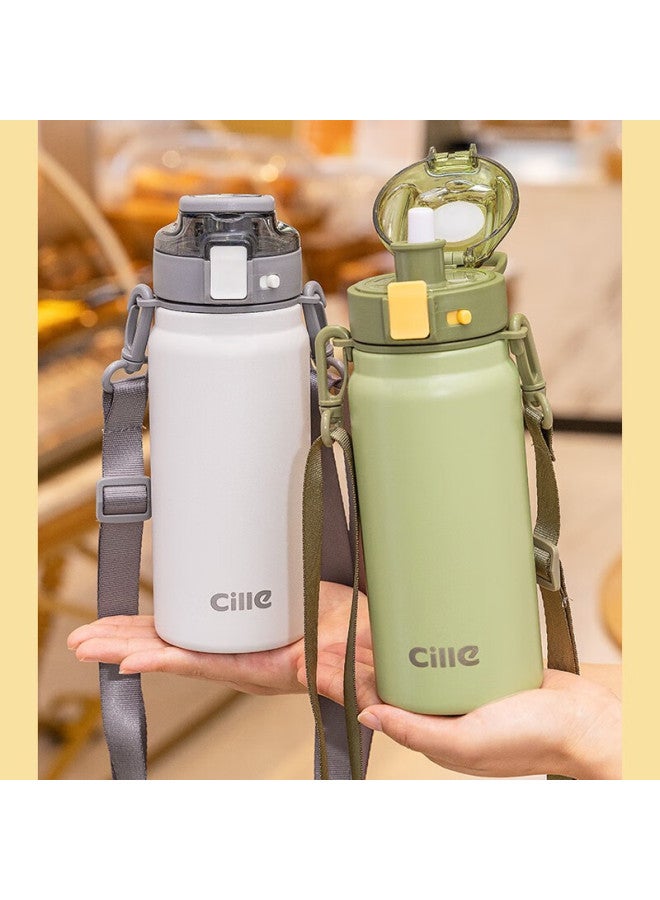 cille Xile Insulated Mug, 316 Stainless Steel, Stylish Design, For Men And Women, Outdoor Fitness Sports, Dual-use Spring Lid, Forest Green, 600ml - Image 1