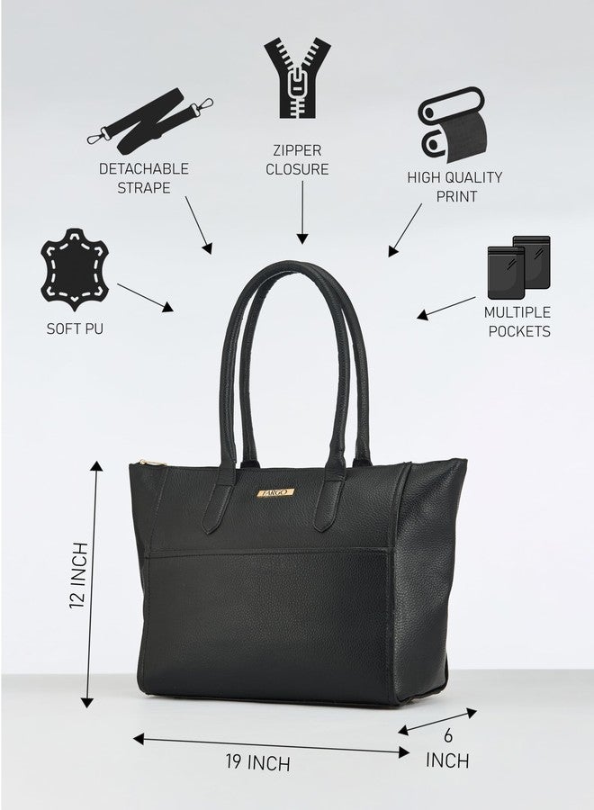 Fargo Stella Black Tote Bag for Women | Large Vegan Leather Handbag with RFID Pockets, Zip Closure, Premium Look | Office, College, Party Use | Stylish Shoulder Bag | Made in India - Image 4