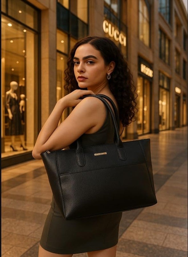 Fargo Stella Black Tote Bag for Women | Large Vegan Leather Handbag with RFID Pockets, Zip Closure, Premium Look | Office, College, Party Use | Stylish Shoulder Bag | Made in India - Image 2