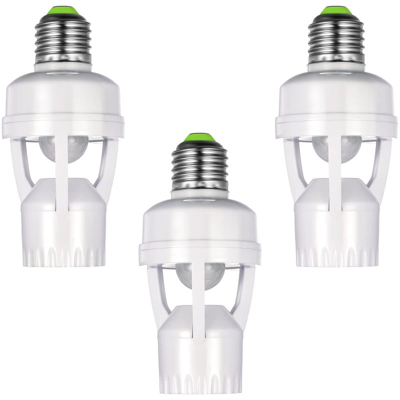 Hortsun 3 Pieces Hortsun Motion Sensor Light Socket Smart Screw in Light Bulb Outlet Compatible with E26e27 Motion Activated Bulb Holder Adapter Automatic Control for Garage Storage Room
