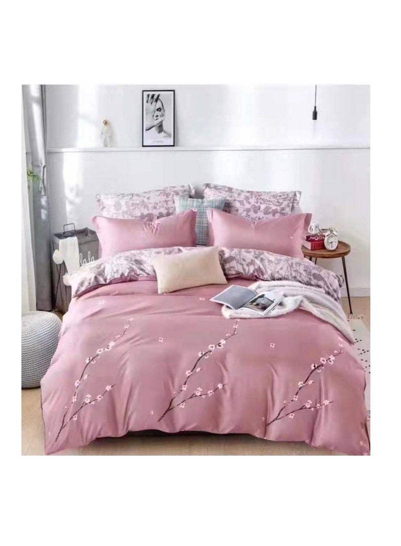 طقم لحاف مبطن كلاسيكي 6 قطع، يتضمن 1 لحاف ثابت، 1 ملاءة جاهزة، 4 أكياس مخدة، تصميم زهور