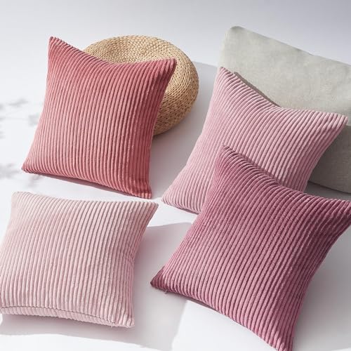 Topfinel Decorative Throw Pillow Covers Cushion Cases Set of 4 Soft Velvet Modern DoubleSided Designs Mix and Match for Home Decor Pillow Inserts Not Included 24x24 inch Pink - Image 3