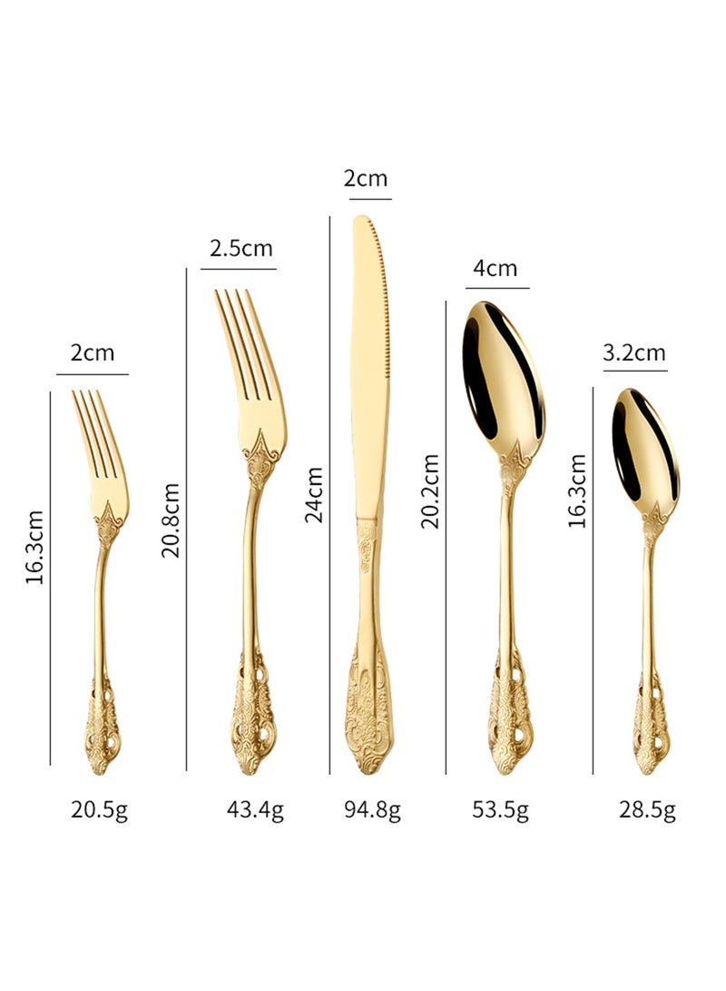 صن هوم مجموعة أدوات مائدة من الفولاذ المقاوم للصدأ من SUNHOME مكونة من 20 قطعة، مجموعة أدوات مطبخ غربية مناسبة للمنزل والمطبخ والمطعم والفندق والحفلات وتناول الطعام والنزهات، عبوة رائعة هدية باللون الذهبي - Image 2