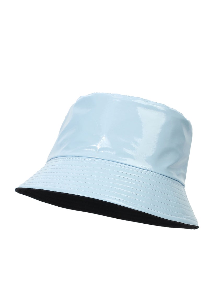 قبعة دلو لامعة للجنسين من جلد PU قبعة مطر مقاومة للماء قبعة صيد قبعة دلو قابلة للانعكاس قبعات شمسية قابلة للطي - Image 1