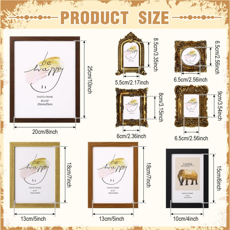 Novabright 12 Pcs Vintage Picture Frames Resin Gallery Wall Frame Set with Trace Less Nails Suit Hanging Elegant Classical Decorations for Christmas Hotel Home Wedding Decoration(Minimalist Style) - Image 3