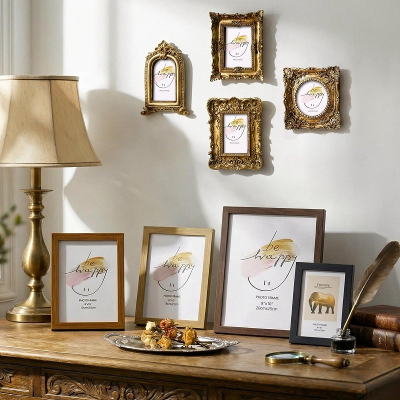 Novabright 12 Pcs Vintage Picture Frames Resin Gallery Wall Frame Set with Trace Less Nails Suit Hanging Elegant Classical Decorations for Christmas Hotel Home Wedding Decoration(Minimalist Style) - Image 2