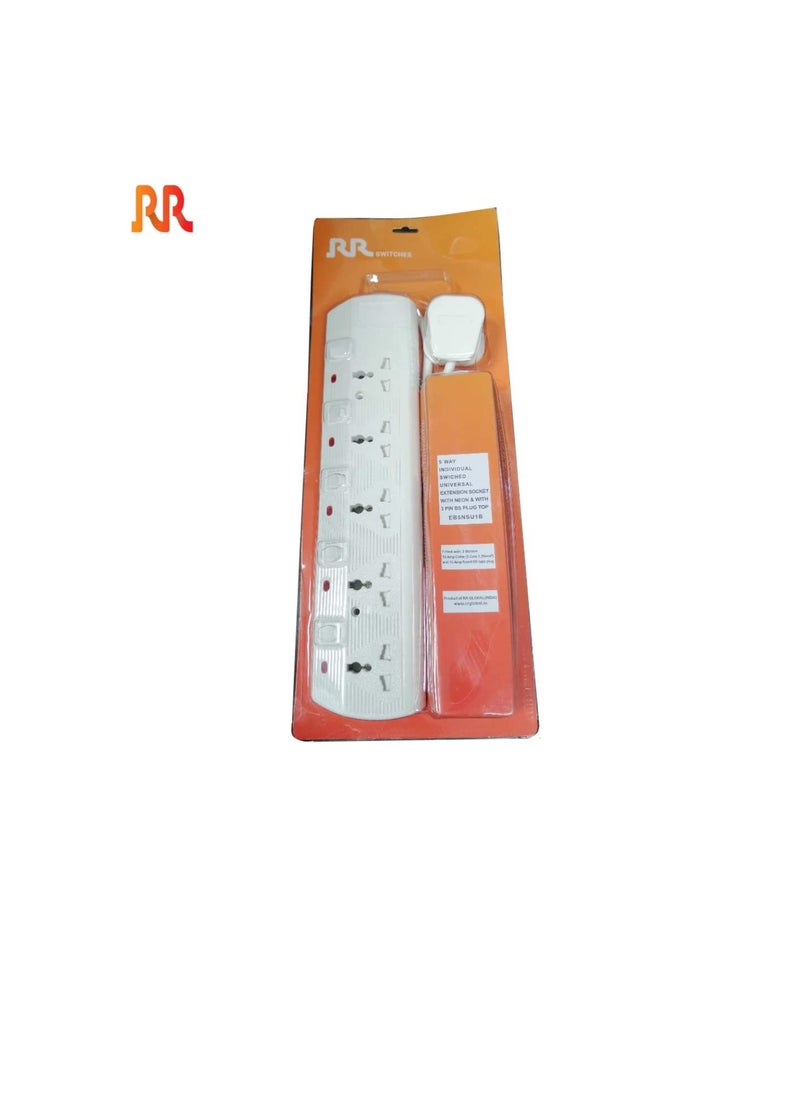 RR - Rr Esma Approved Universal Power Extension Socket With Individual Neon Light Switches 13A Plug 250V 5 Way 3 Mtr Cable - Image 1