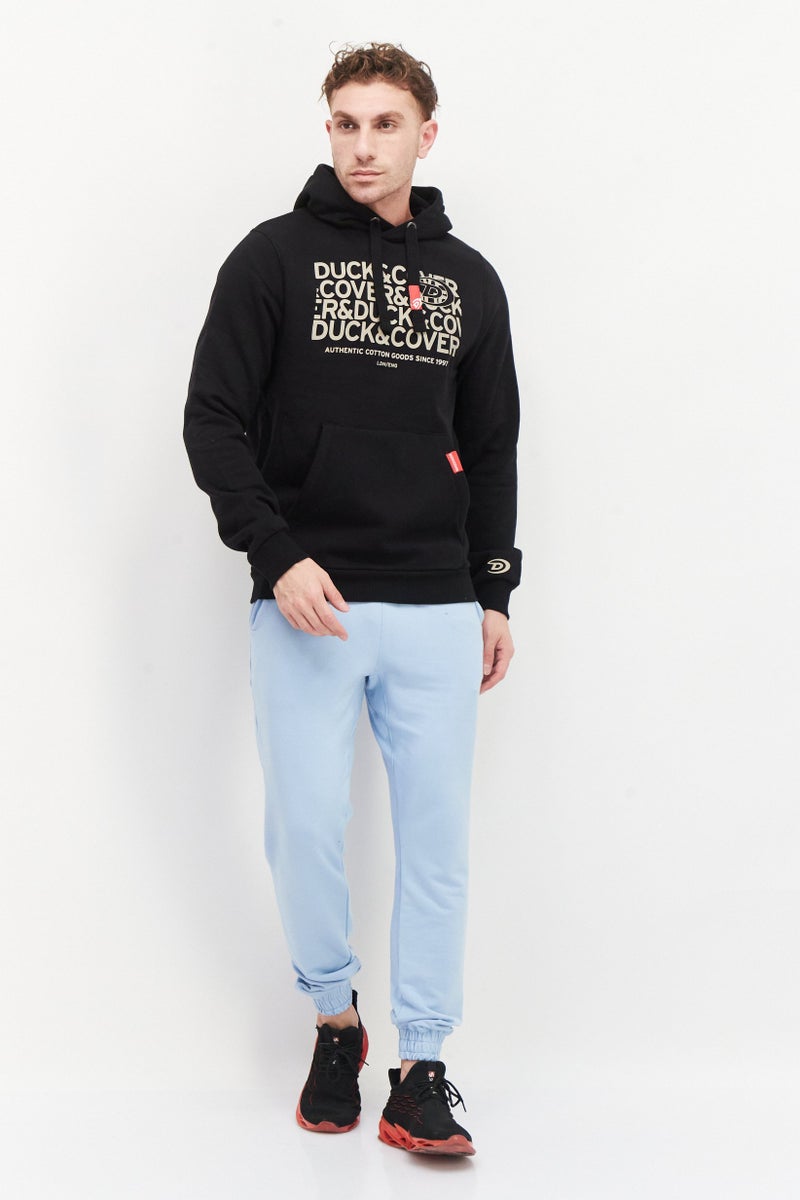 DUCK AND COVER Men Hood with Drawstring Brand Logo Fleece Sweatshirts, Black - Image 2