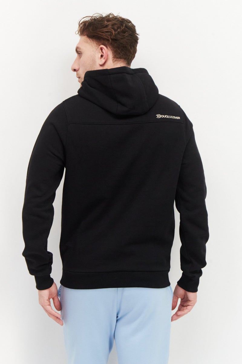 DUCK AND COVER Men Hood with Drawstring Brand Logo Fleece Sweatshirts, Black - Image 4