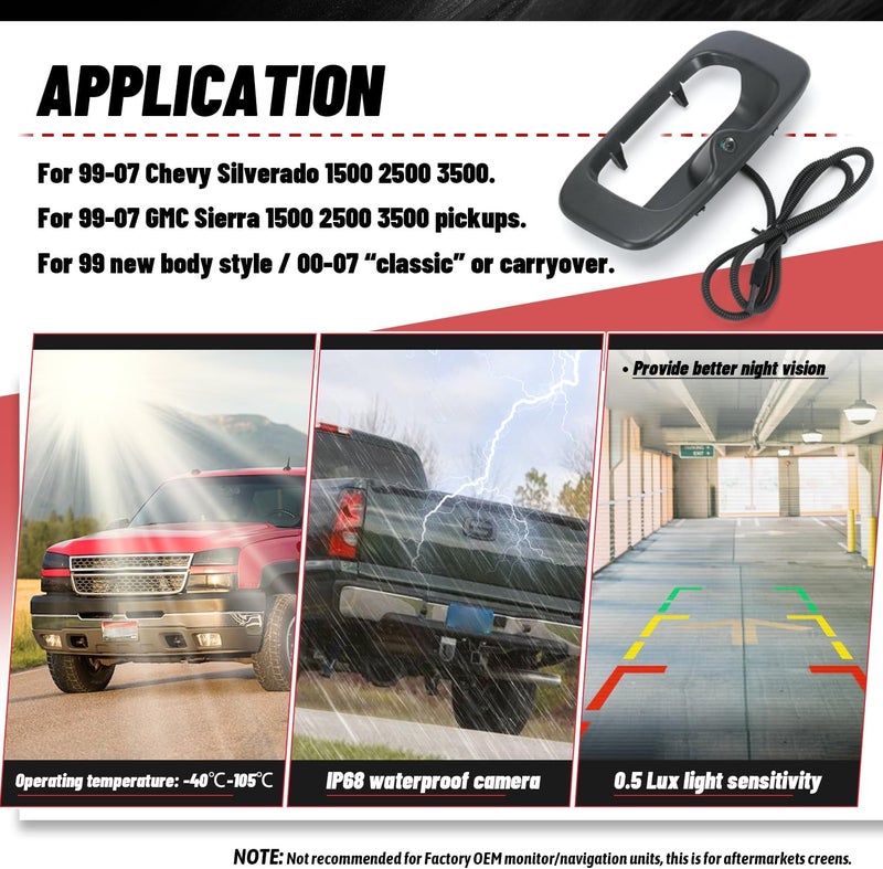 SJDYYMX Tailgate Handle with Backup Camera for Chevy Silverado/GMC Sierra 1999-2007 - Image 2