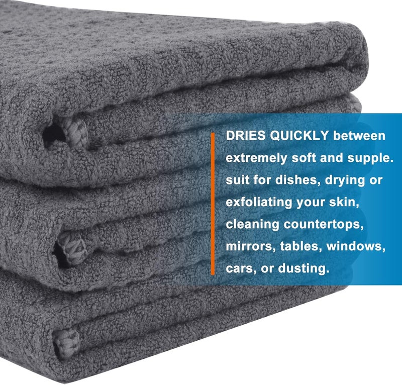 VIVOTE Microfiber Kitchen Towels Tea Towels Dish Towels Waffle Weave Hand Towel Super Soft and Absorbent 3 Pack 16 x 22 Inch Gray - Image 5