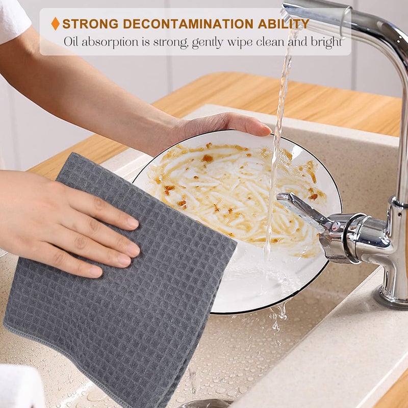 VIVOTE Microfiber Kitchen Towels Tea Towels Dish Towels Waffle Weave Hand Towel Super Soft and Absorbent 3 Pack 16 x 22 Inch Gray - Image 4