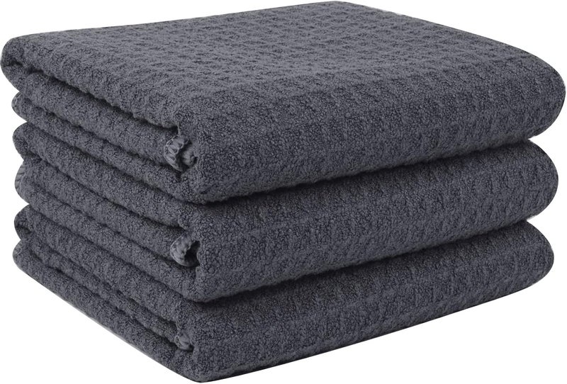 VIVOTE Microfiber Kitchen Towels Tea Towels Dish Towels Waffle Weave Hand Towel Super Soft and Absorbent 3 Pack 16 x 22 Inch Gray - Image 1