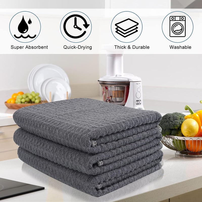 VIVOTE Microfiber Kitchen Towels Tea Towels Dish Towels Waffle Weave Hand Towel Super Soft and Absorbent 3 Pack 16 x 22 Inch Gray - Image 2