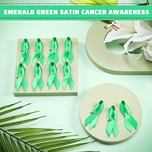Dilunave 100 Pieces Awareness Ribbon Satin Lapel Pins Fabric Ribbons with Safety Pins for Women Men(Green) - Image 3