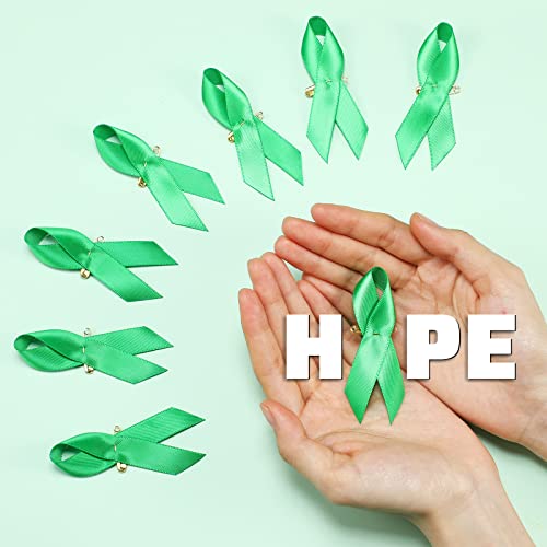 Dilunave 100 Pieces Awareness Ribbon Satin Lapel Pins Fabric Ribbons with Safety Pins for Women Men(Green) - Image 4
