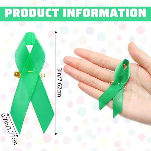 Dilunave 100 Pieces Awareness Ribbon Satin Lapel Pins Fabric Ribbons with Safety Pins for Women Men(Green) - Image 2