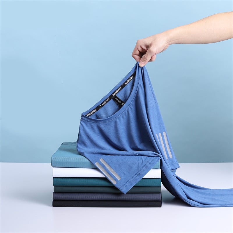 Ice Silk T-Shirt Men'S Summer Ultra-Thin Quick-Drying Mesh Sports Short-Sleeved Men'S Loose Elastic Plus Size Fat Half-Sleeved Top - Image 4