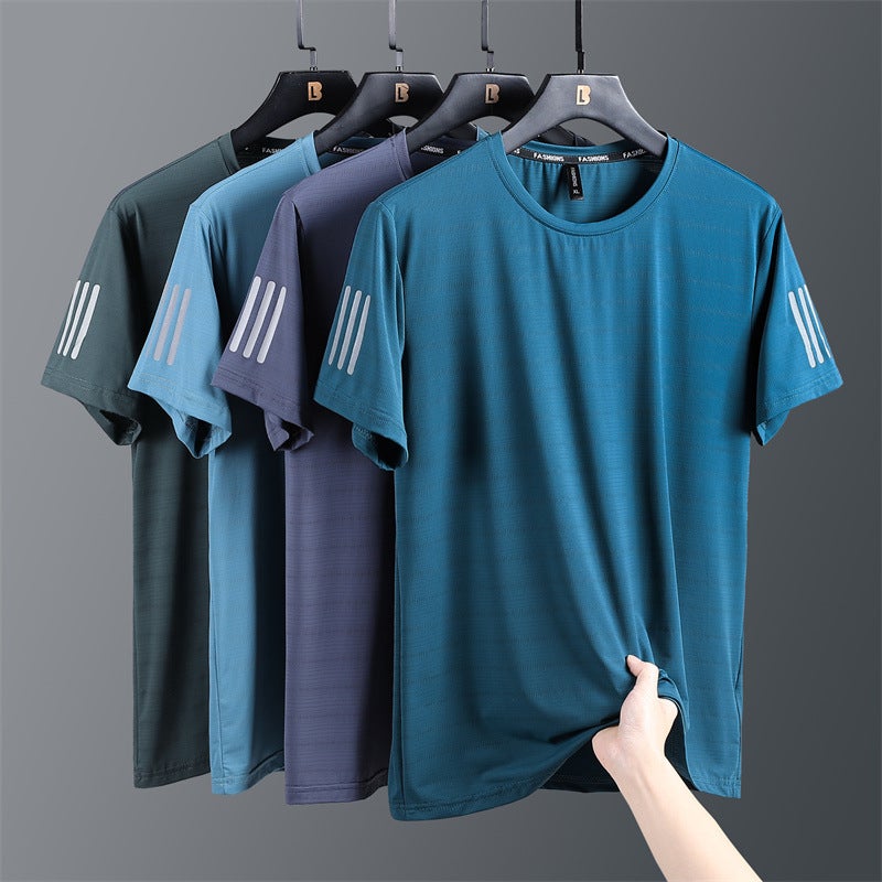 Ice Silk T-Shirt Men'S Summer Ultra-Thin Quick-Drying Mesh Sports Short-Sleeved Men'S Loose Elastic Plus Size Fat Half-Sleeved Top - Image 2