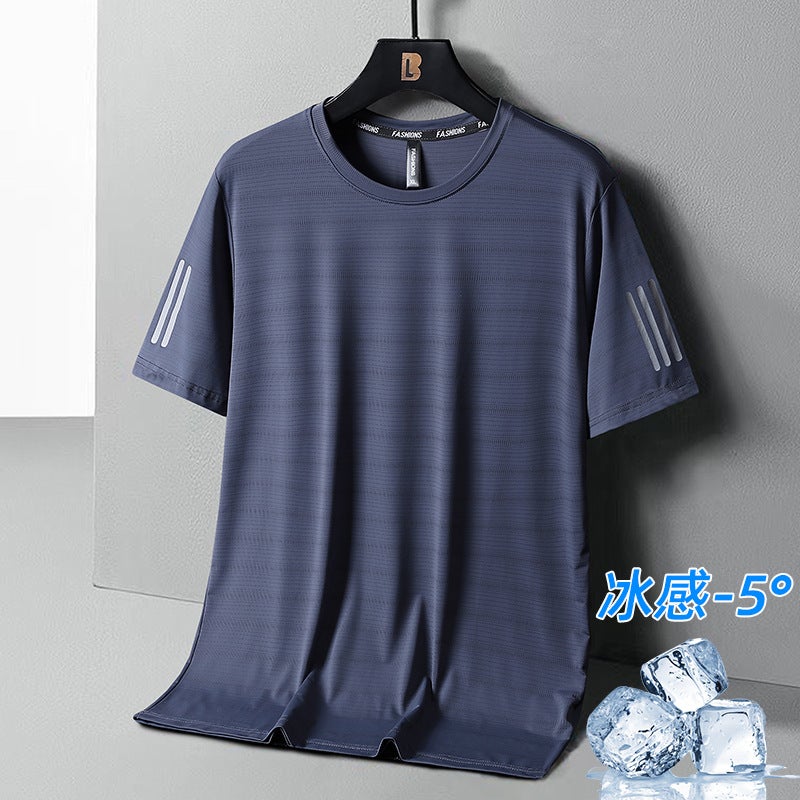 Ice Silk T-Shirt Men'S Summer Ultra-Thin Quick-Drying Mesh Sports Short-Sleeved Men'S Loose Elastic Plus Size Fat Half-Sleeved Top - Image 1