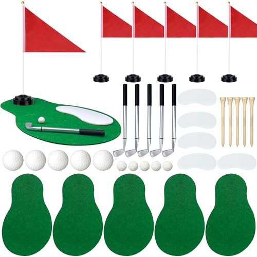 KDPATFAV 5 Sets 40 PCS Golf Centerpieces Table Decorations with Green Mats Ball Red Flag Plastic Flag Stand for Sport Themed Birthday Party Decor - Image 1