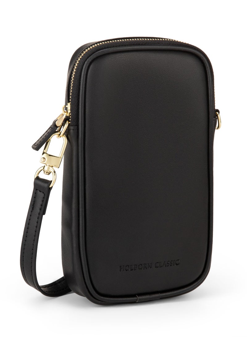 HOLBORN CLASSIC Luna Travel Pouch With Phone Compartment For Women - Black, Leather Phone Pouch Bags, Crossbody Phone Bag, Genuine Leather - Image 2