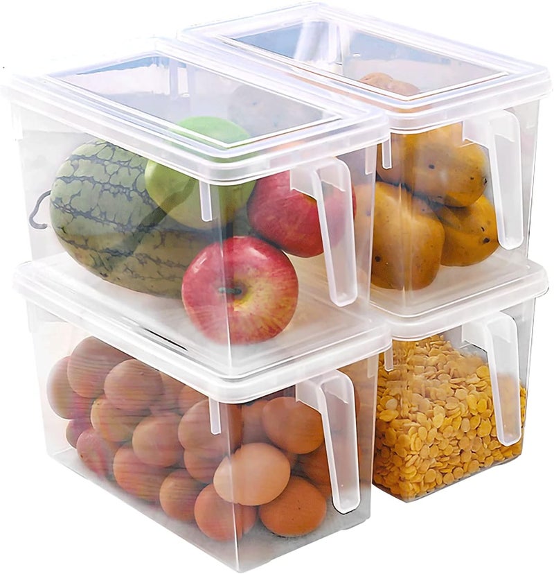 Eanpet Large Fridge Organizer Food Storage Containers Stackable Refrigerator Organizer Bins with Lids Clear Plastic Organizer Square Produce Saver for Fruits,Vegetable,Meat(Set of 4 Pack) - Image 1