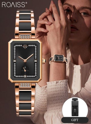 Women's Ceramic Strap Quartz Watch Analog Display Rectangle Black Dial Decorated with Rhinestones Waterproof Simple Stylish Wristwatch as Gift for Ladies - pzsku/Z52A715C5C541BBA88B7DZ/45/_/1686022239/2912a3fd-209d-452c-9d9a-2a25635d6c7b