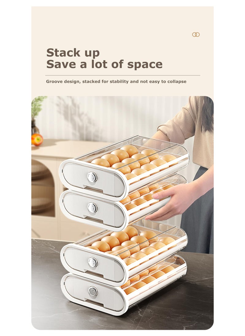 KASTWAVE Egg Container for Refrigerator, Clear Egg Storage Holder, Egg Drawer Tray, 18 Egg Tray, Stackable Egg Fresh Storage Box for Fridge Kitchen Home, 2Pcs - White  - Image 3