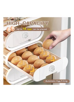 KASTWAVE Egg Container for Refrigerator, Clear Egg Storage Holder, Egg Drawer Tray, 18 Egg Tray, Stackable Egg Fresh Storage Box for Fridge Kitchen Home, 2Pcs - White  - Image 2