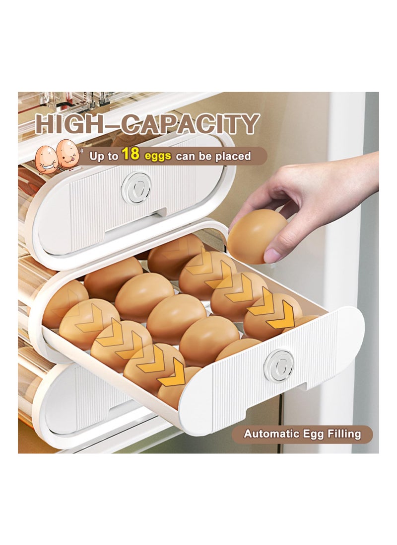 KASTWAVE Egg Container for Refrigerator, Clear Egg Storage Holder, Egg Drawer Tray, 18 Egg Tray, Stackable Egg Fresh Storage Box for Fridge Kitchen Home, 2Pcs - White  - Image 2