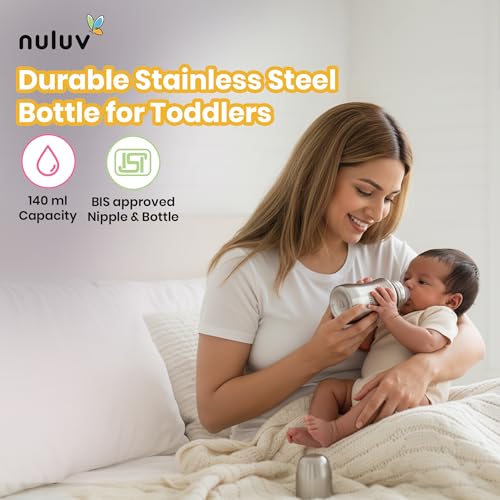 Nuluv Nourish+ Stainless Steel Feeding Bottle 140ml with S Size Nipple, 0+ Months Babies, Food Grade SS 304, Anti-Colic Silicone Nipple, BPA Free, Baby Bottle, Easy to Clean, BIS Certified - Image 4