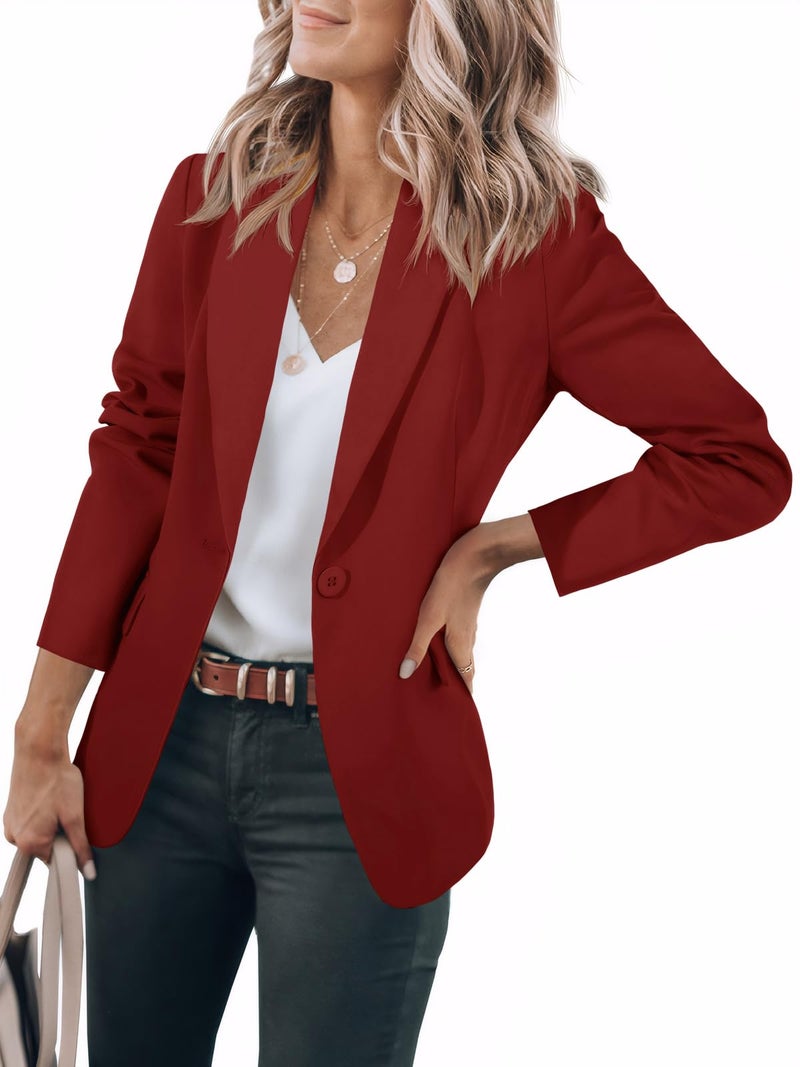 Cicy Bell Womens Casual Blazers Open Front Long Sleeve Work Office Suit Jackets Blazer Burgundy