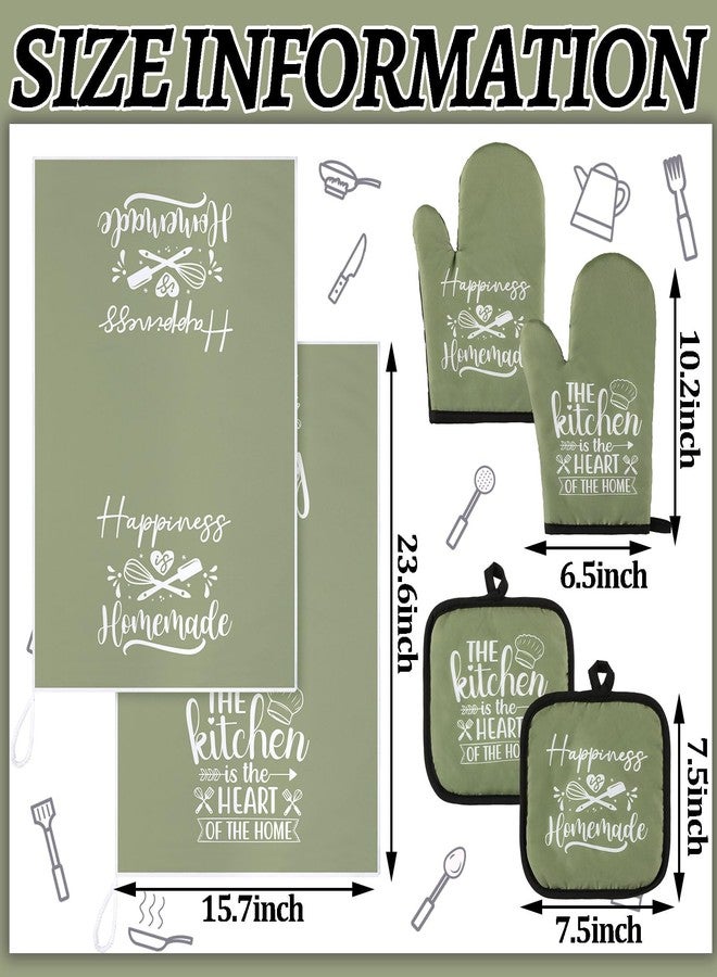Sratte 6 Pcs Kitchen Decor Accessories Set Farmhouse Towels Pot Holders Oven Mitts Set 2 Dish Towels 2 Potholders 2 Cooking Mittens Oven Glove for Christmas Baking Cooking Supply(Green,Kitchen) - Image 4