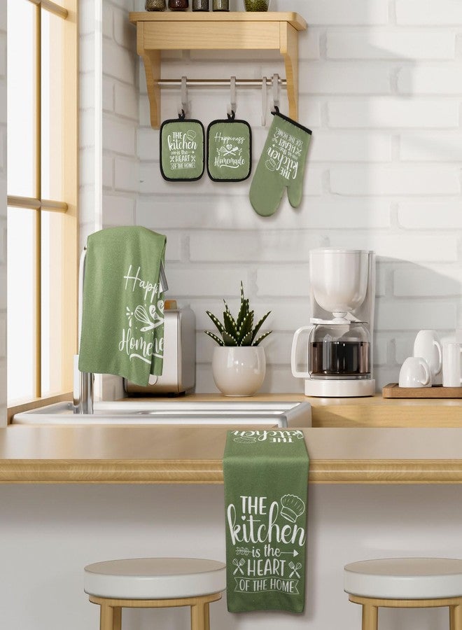 Sratte 6 Pcs Kitchen Decor Accessories Set Farmhouse Towels Pot Holders Oven Mitts Set 2 Dish Towels 2 Potholders 2 Cooking Mittens Oven Glove for Christmas Baking Cooking Supply(Green,Kitchen) - Image 2