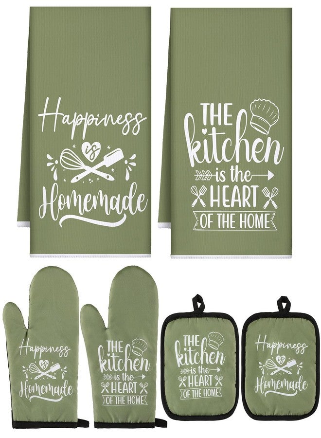 Sratte 6 Pcs Kitchen Decor Accessories Set Farmhouse Towels Pot Holders Oven Mitts Set 2 Dish Towels 2 Potholders 2 Cooking Mittens Oven Glove for Christmas Baking Cooking Supply(Green,Kitchen) - Image 1