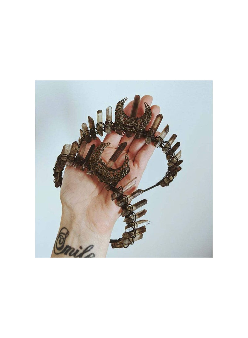 GGOOT Womens Ethnic Jewelry Crown Headband Faux Raw Crystal Alloy Moon Hair Hoop Tiara  - Image 3