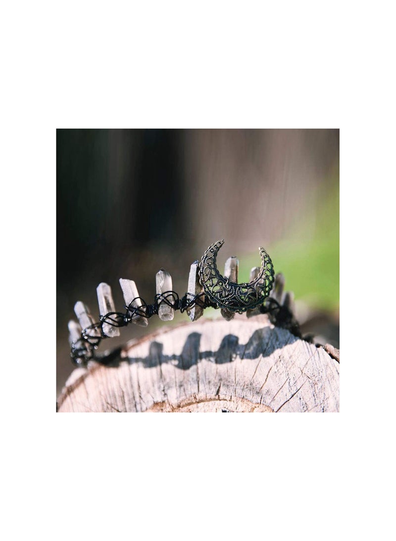 GGOOT Womens Ethnic Jewelry Crown Headband Faux Raw Crystal Alloy Moon Hair Hoop Tiara  - Image 4