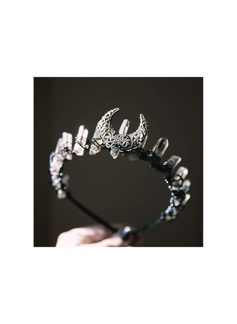 GGOOT Womens Ethnic Jewelry Crown Headband Faux Raw Crystal Alloy Moon Hair Hoop Tiara  - Image 5