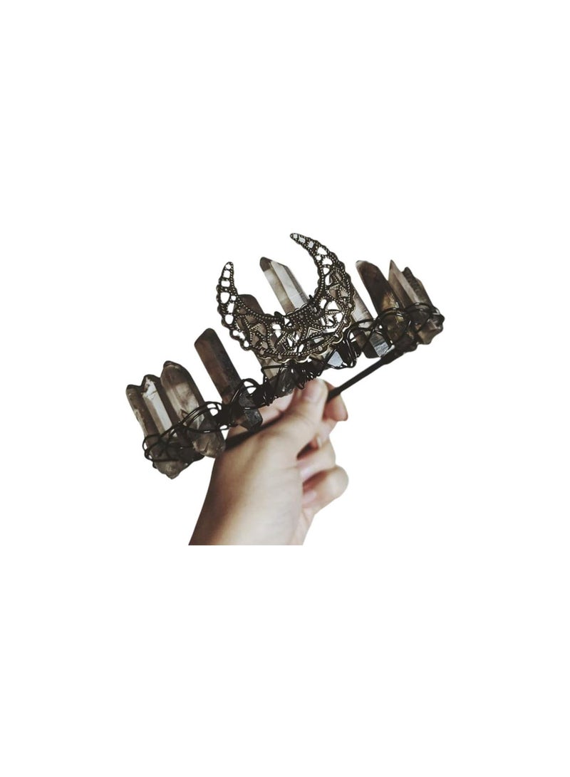 GGOOT Womens Ethnic Jewelry Crown Headband Faux Raw Crystal Alloy Moon Hair Hoop Tiara  - Image 1